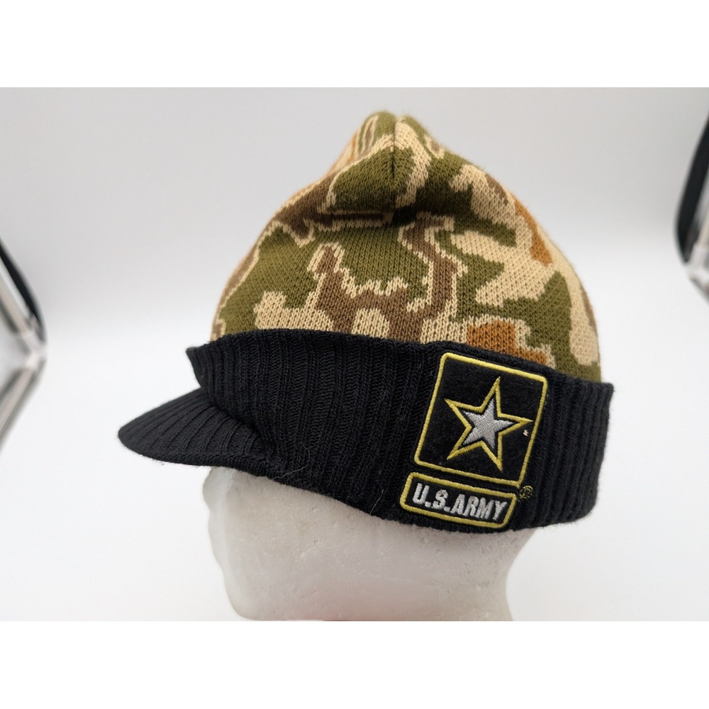US Army Camo Knit Visor Beanie Hat Black Cuff Star Logo Licensed RN115665
